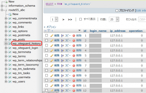 サイトガード履歴データ