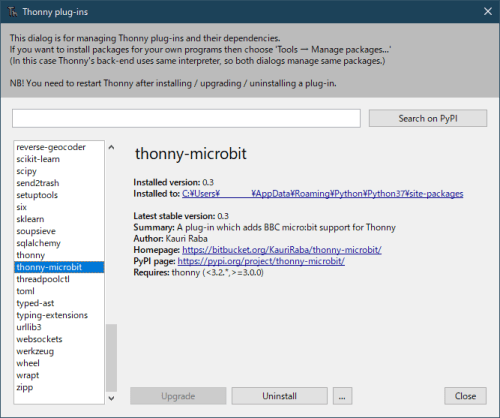 thonny-microbit uninstall