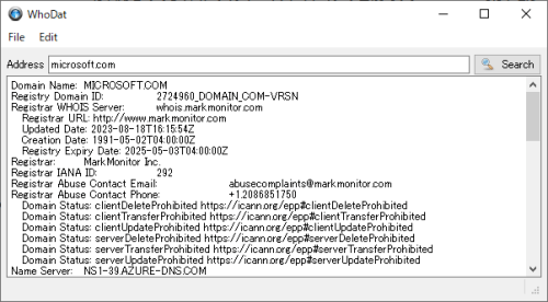 WhoDatでドメイン名を調査