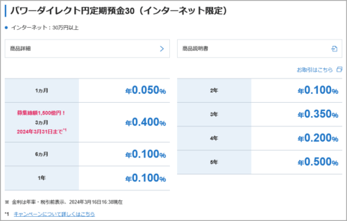 円定期預金30の金利